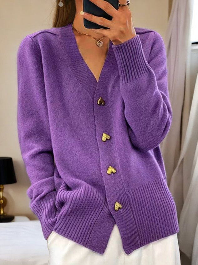 Cardigan with Gold Heart-Shaped Buttons