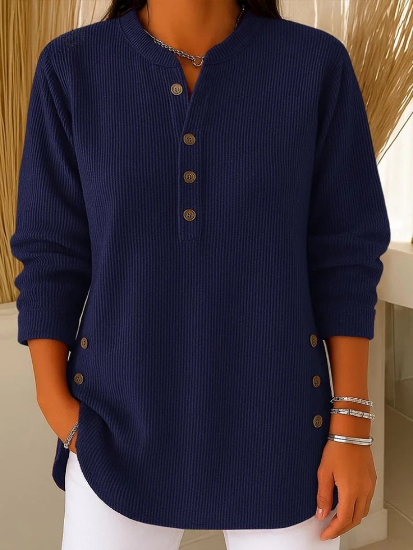 Women's Ribbed Henley Tunic Top with Side Buttons