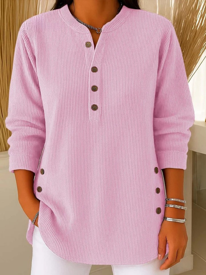 Women's Ribbed Henley Tunic Top with Side Buttons
