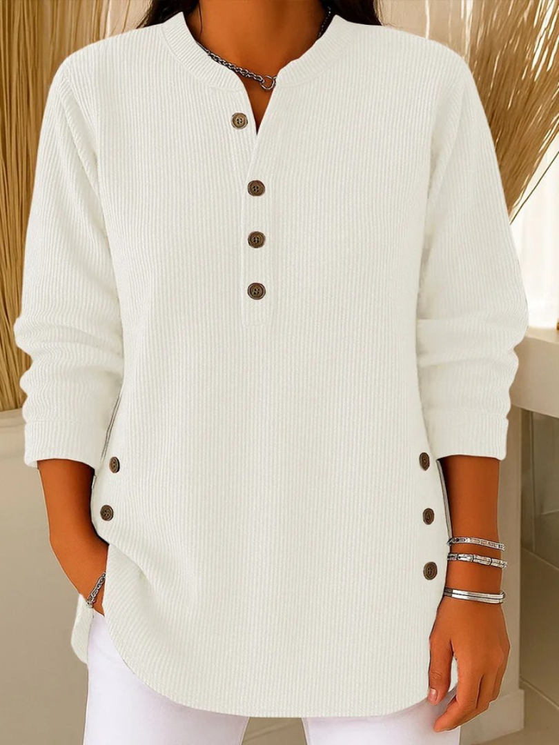 Women's Ribbed Henley Tunic Top with Side Buttons
