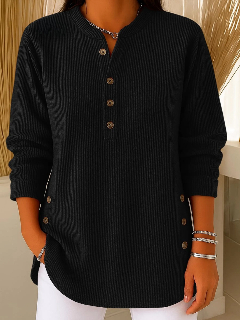 Women's Ribbed Henley Tunic Top with Side Buttons
