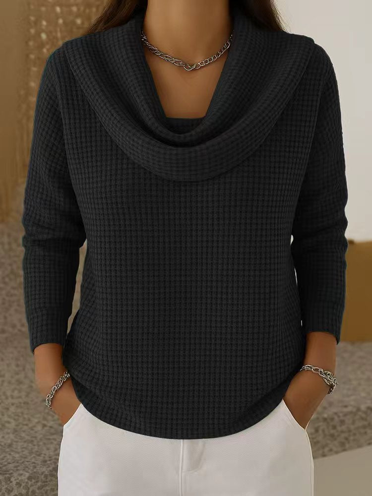 Waffle Knit Jumper with Draped Cowl Neck