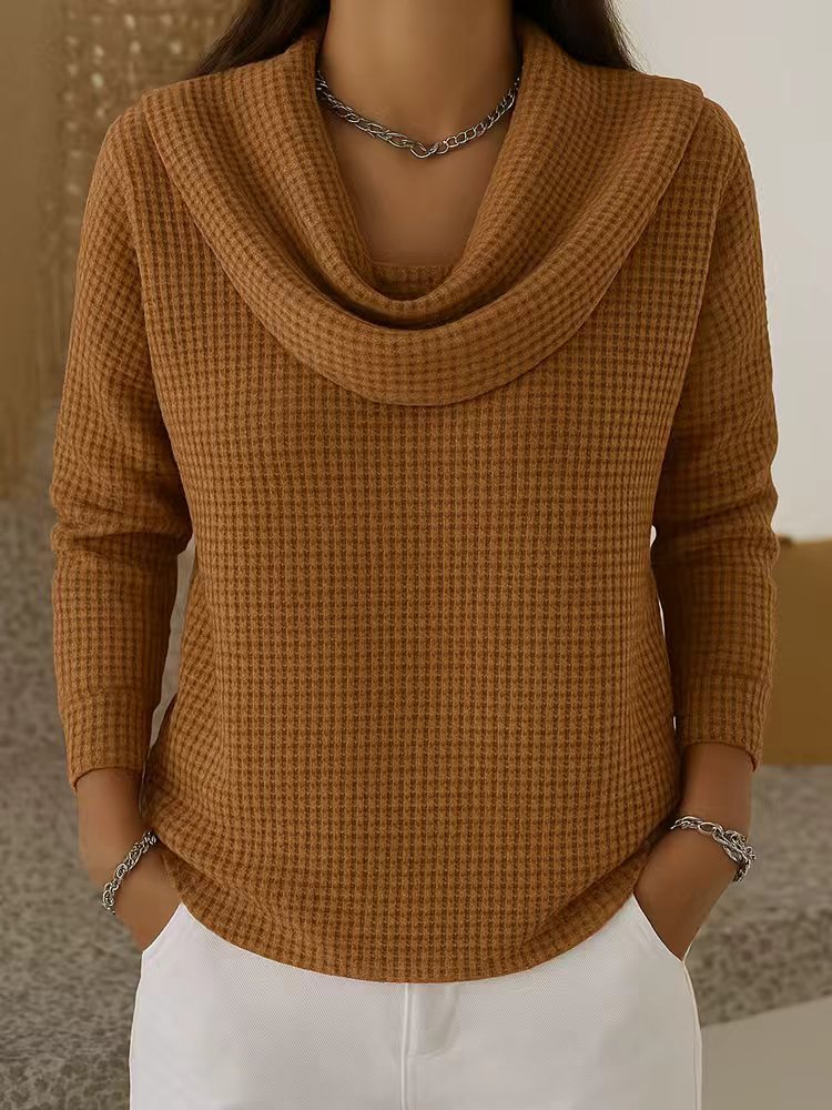 Waffle Knit Jumper with Draped Cowl Neck