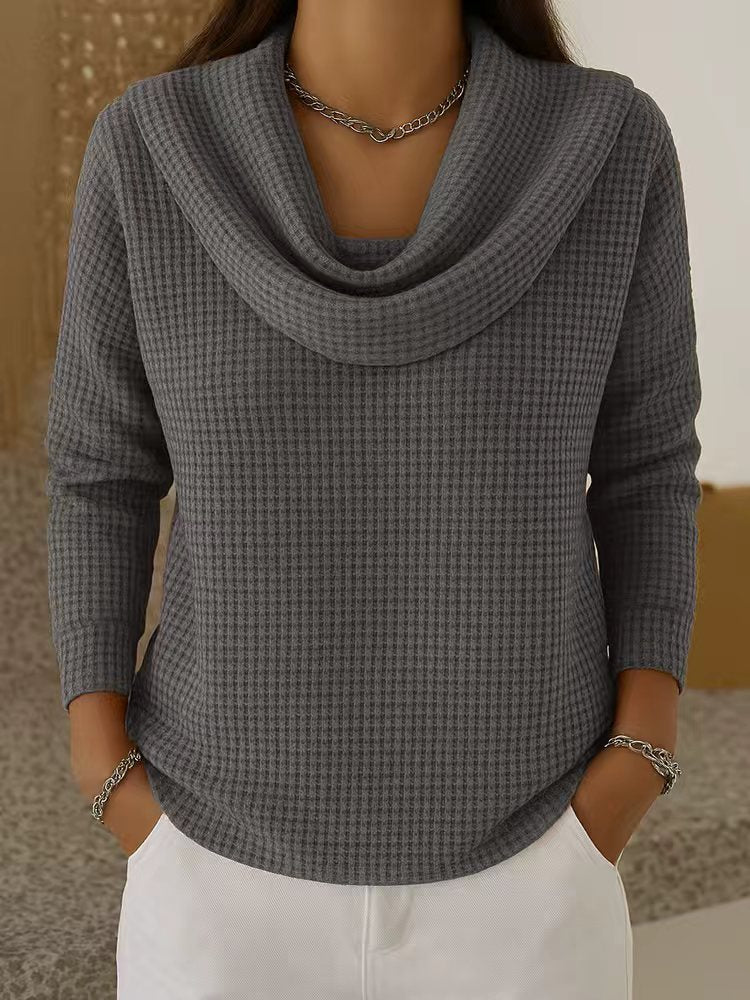 Waffle Knit Jumper with Draped Cowl Neck
