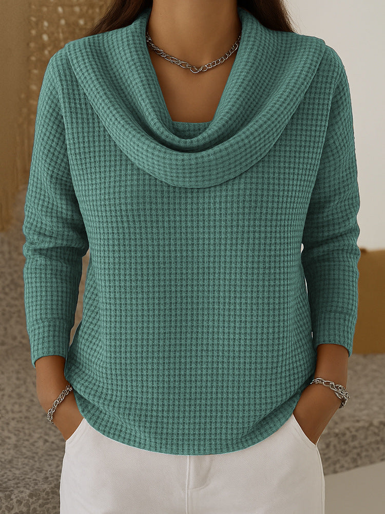 Waffle Knit Jumper with Draped Cowl Neck