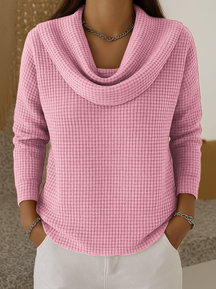 Waffle Knit Jumper with Draped Cowl Neck