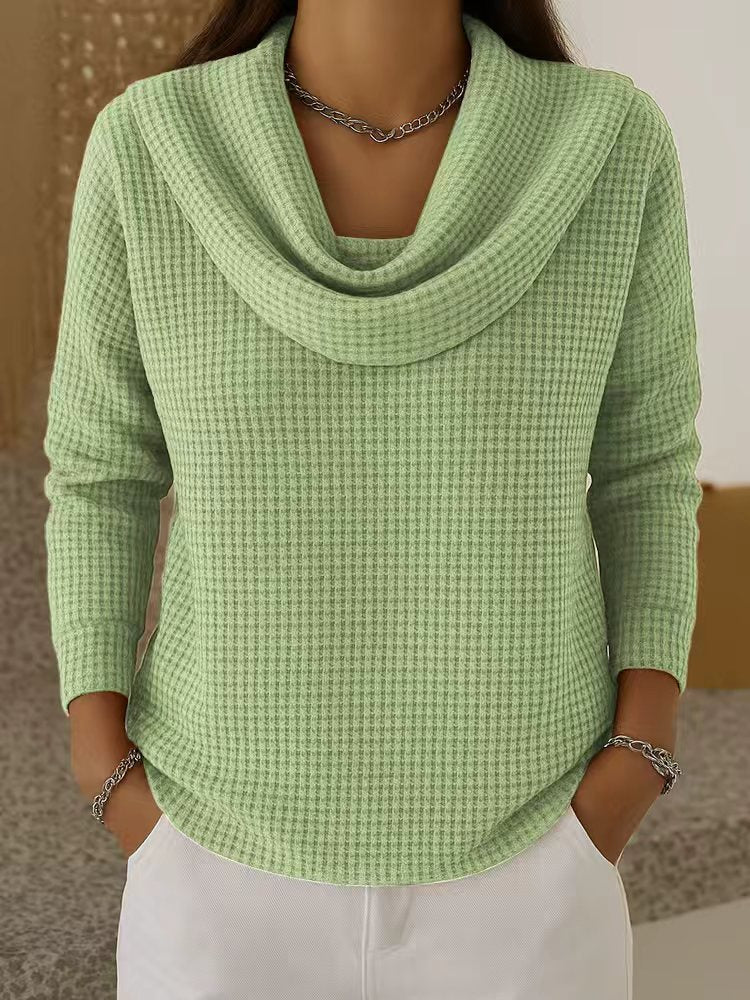 Waffle Knit Jumper with Draped Cowl Neck