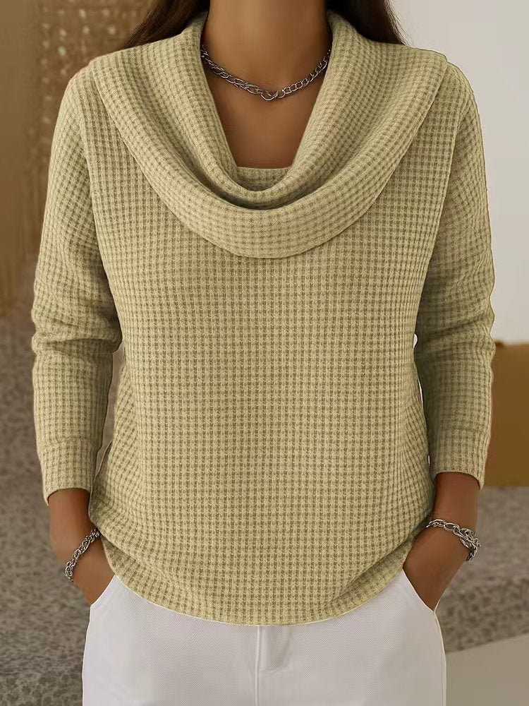 Waffle Knit Jumper with Draped Cowl Neck