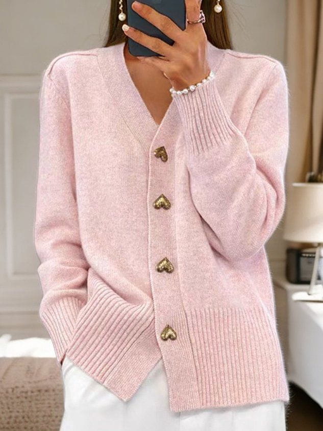 Cardigan with Gold Heart-Shaped Buttons