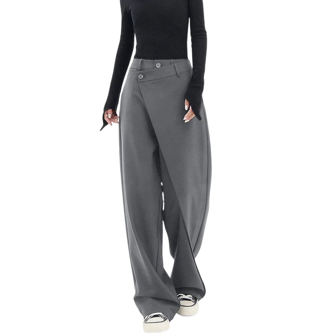 Chic Wide Leg Trousers with Asymmetric Crossover Waistband
