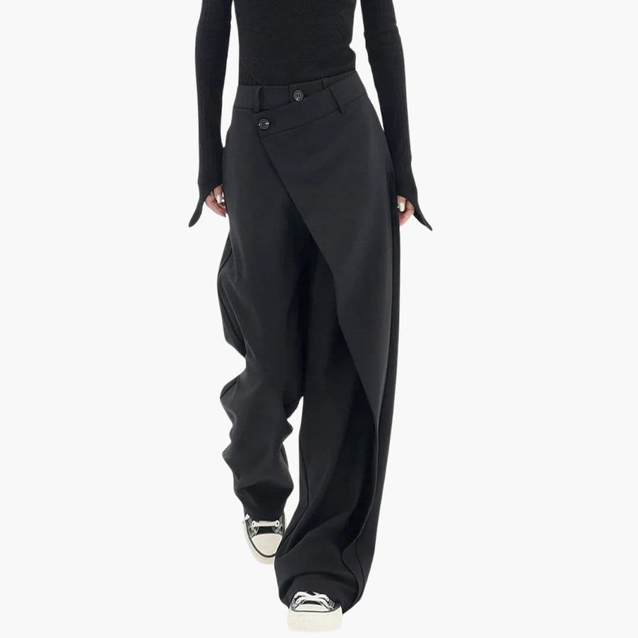 Chic Wide Leg Trousers with Asymmetric Crossover Waistband