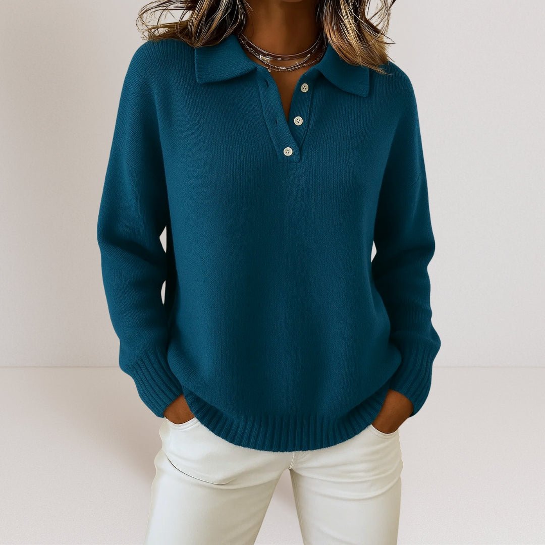 Knit Jumper with Polo Collar and Buttons