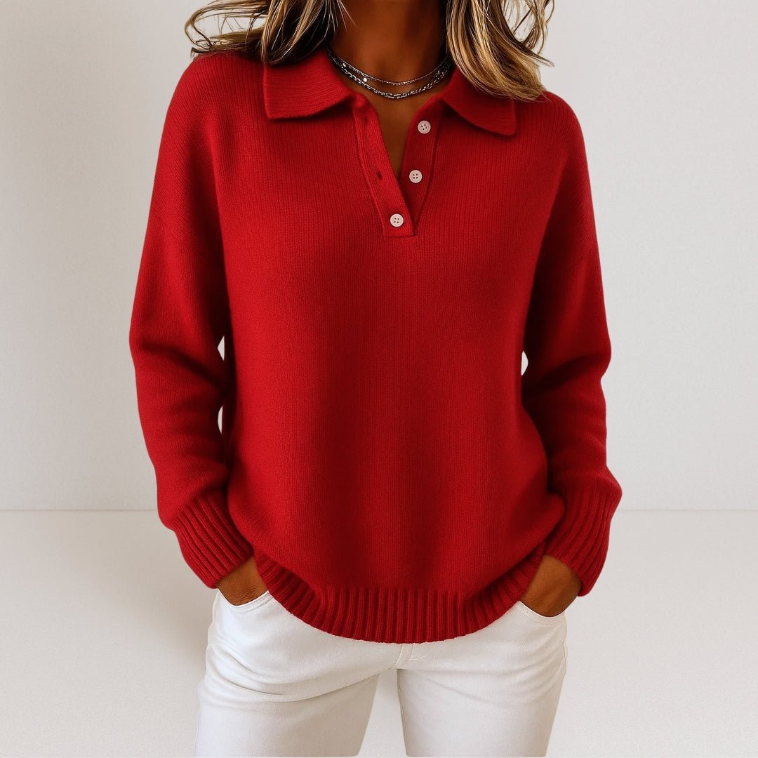 Knit Jumper with Polo Collar and Buttons