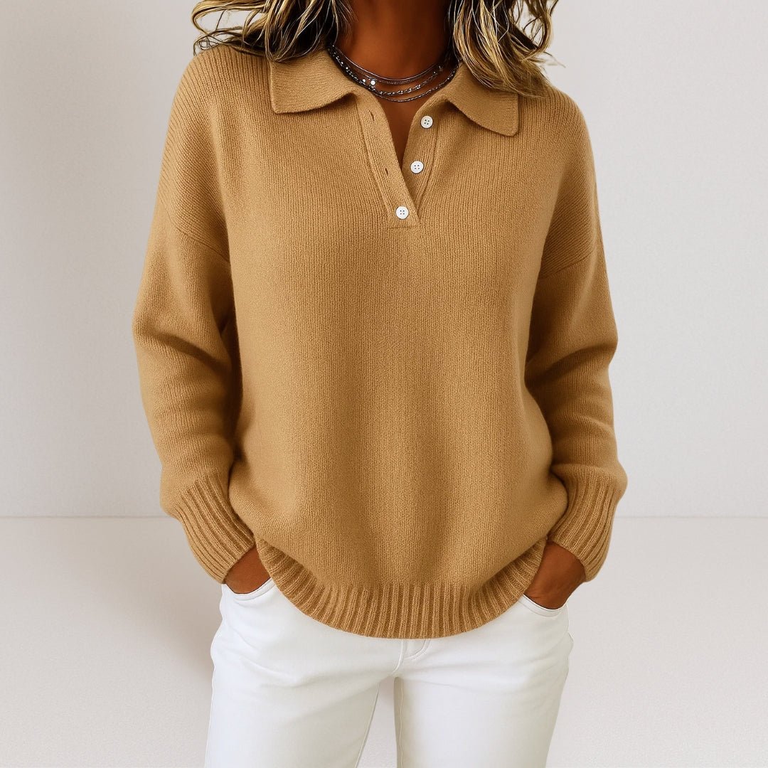 Knit Jumper with Polo Collar and Buttons