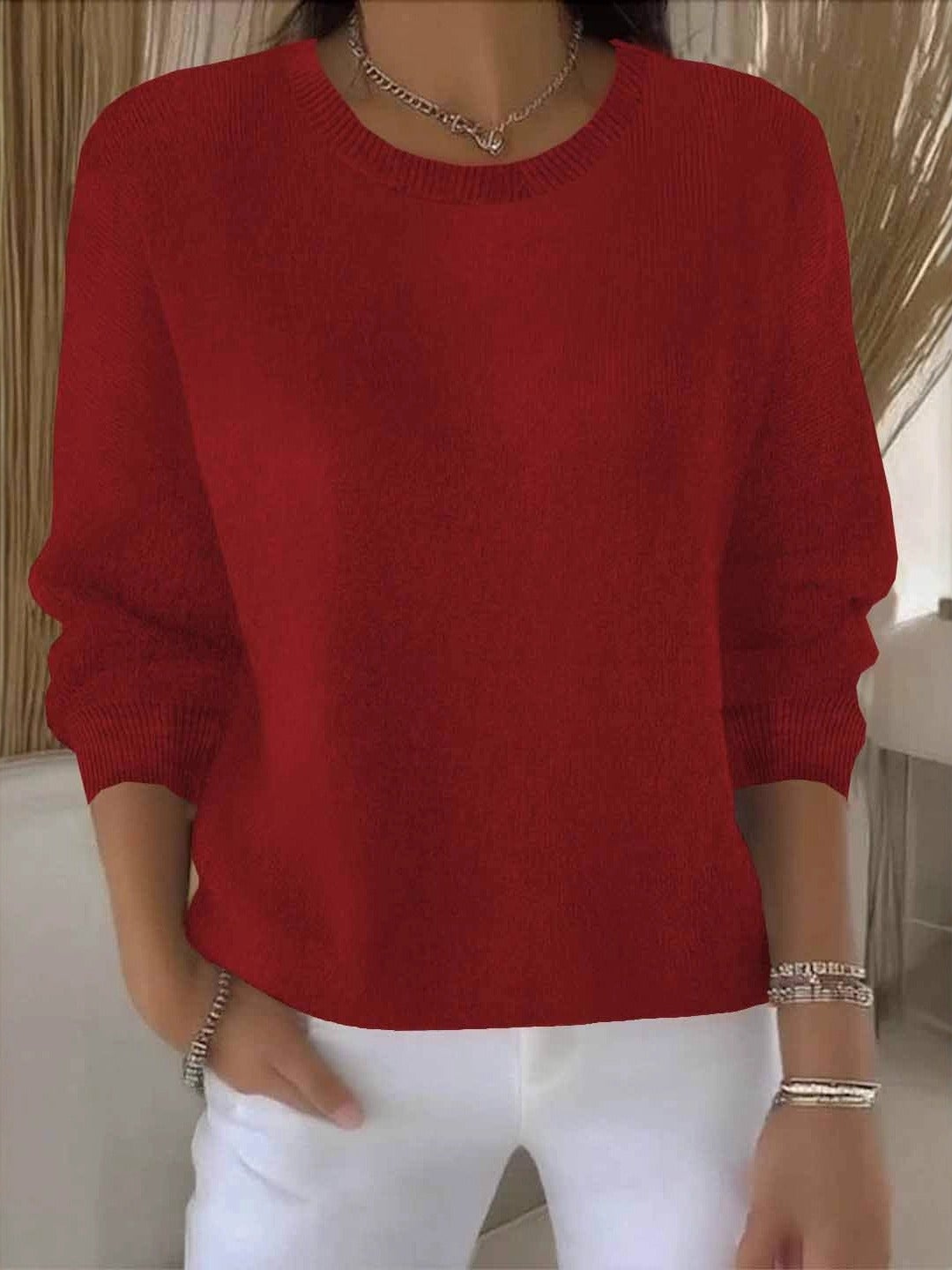 Crew Neck Jumper with Wide Sleeves