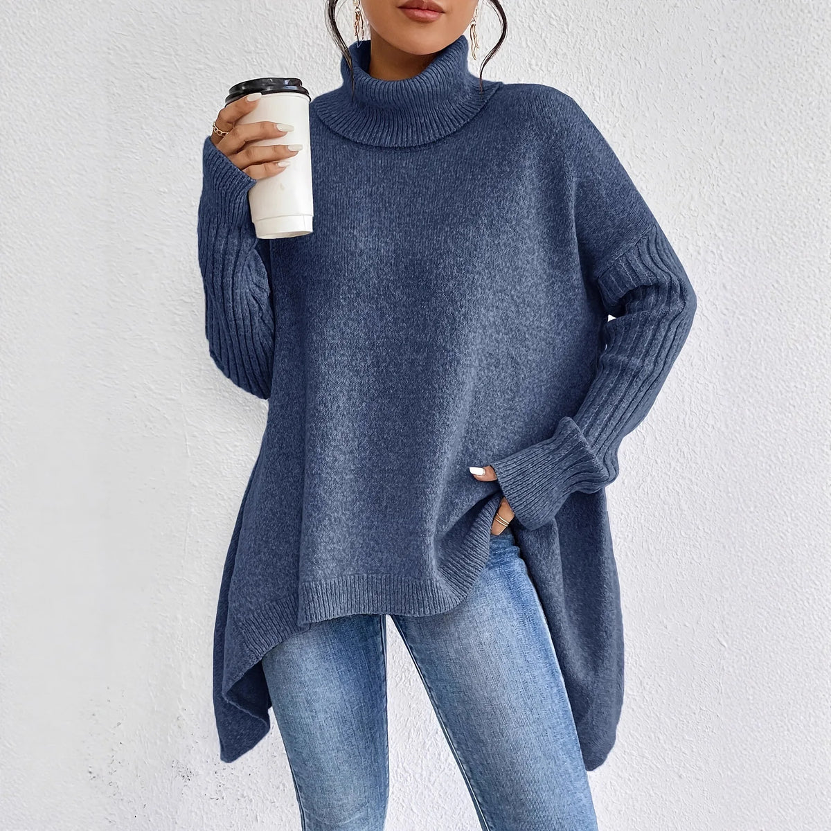 Asymmetric Roll Neck Jumper