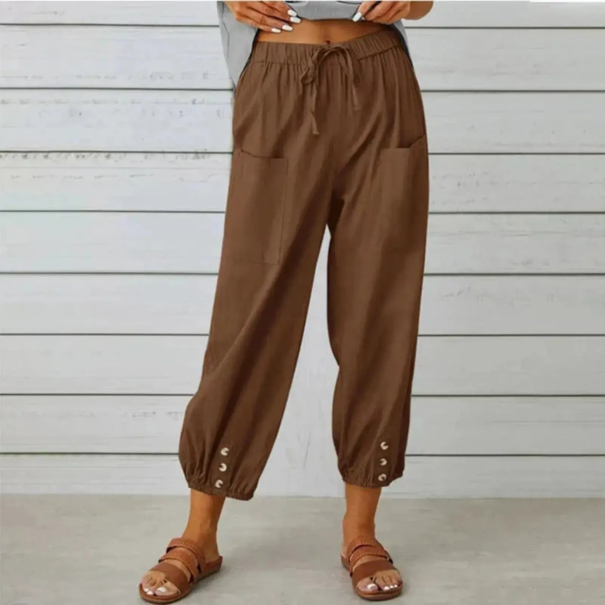 Relaxed Harem Trousers with Drawstring, Elasticated Cuffs and Patch Pockets