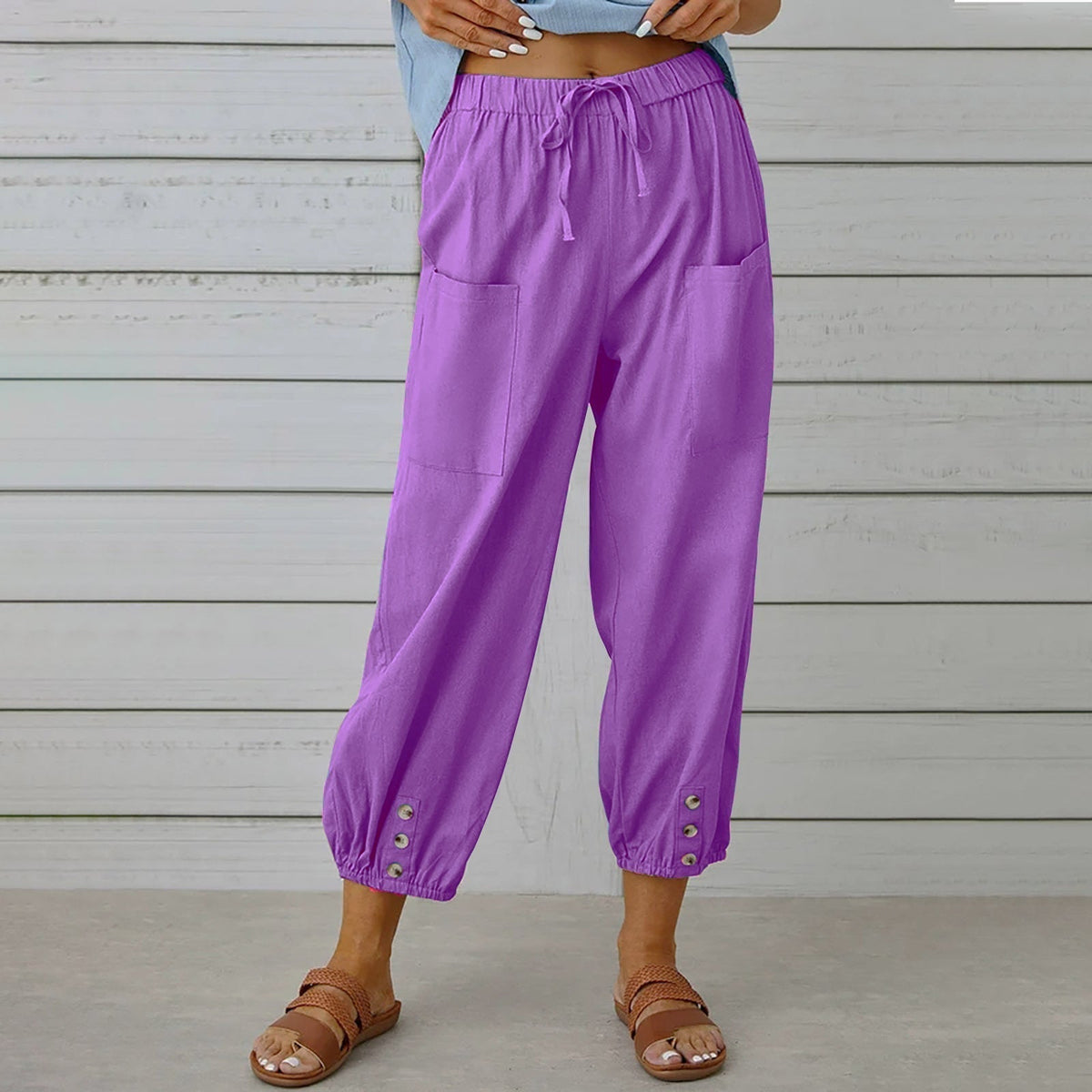 Relaxed Harem Trousers with Drawstring, Elasticated Cuffs and Patch Pockets