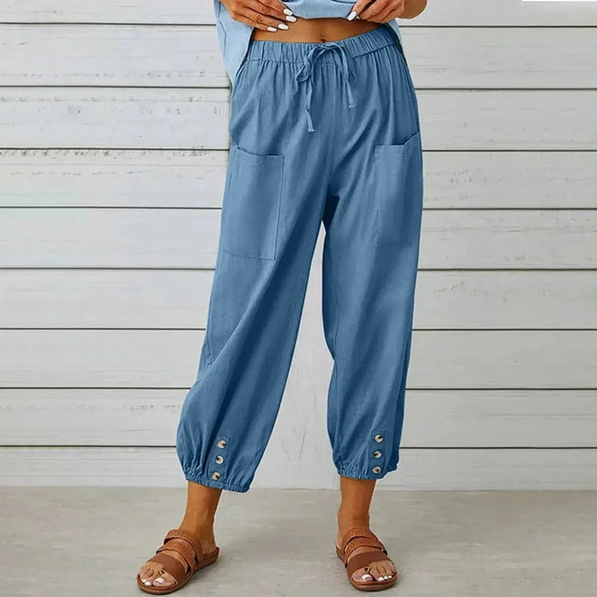 Relaxed Harem Trousers with Drawstring, Elasticated Cuffs and Patch Pockets