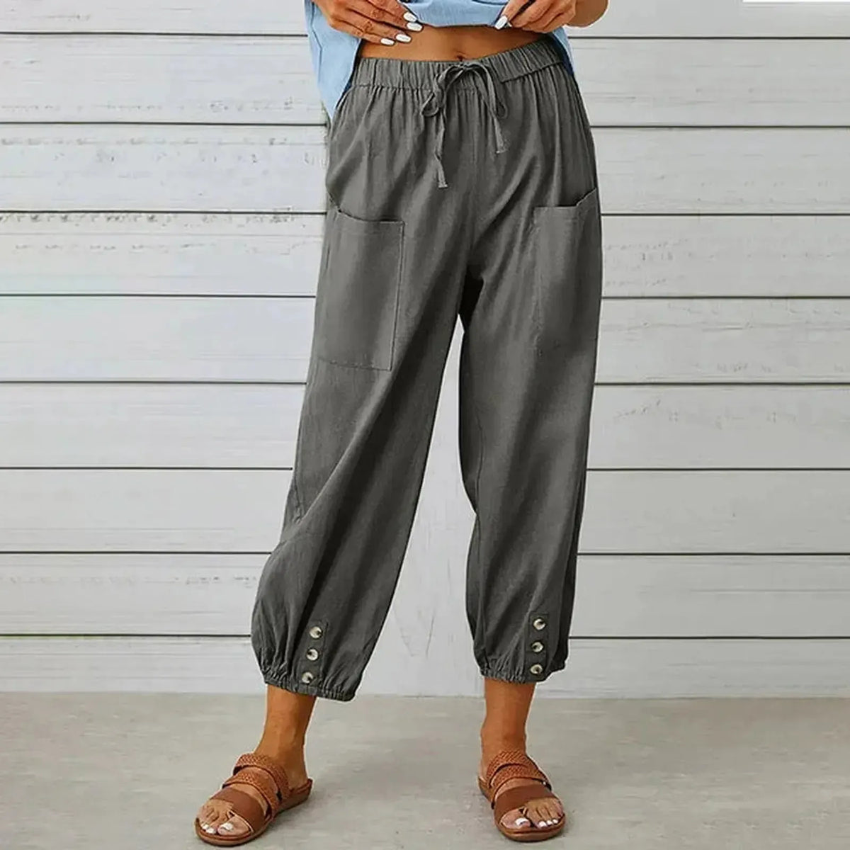 Relaxed Harem Trousers with Drawstring, Elasticated Cuffs and Patch Pockets