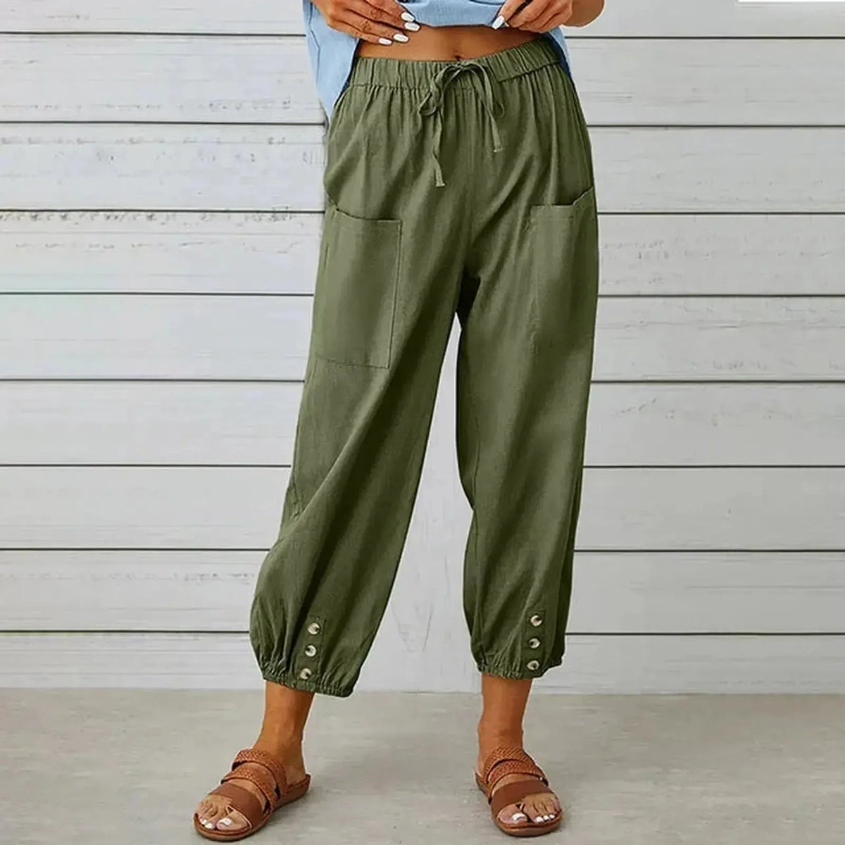 Relaxed Harem Trousers with Drawstring, Elasticated Cuffs and Patch Pockets