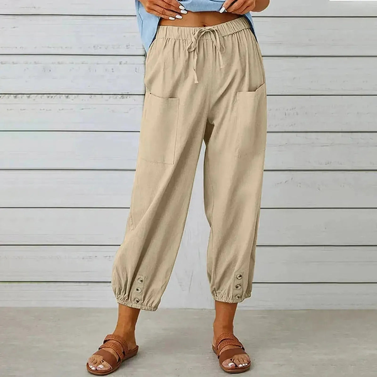 Relaxed Harem Trousers with Drawstring, Elasticated Cuffs and Patch Pockets