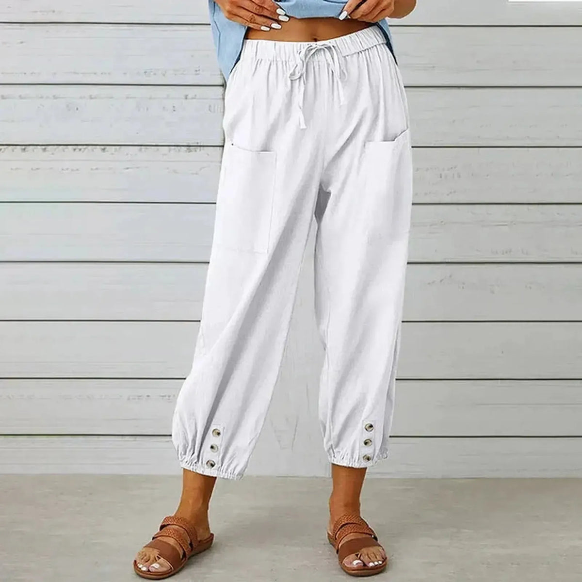 Relaxed Harem Trousers with Drawstring, Elasticated Cuffs and Patch Pockets