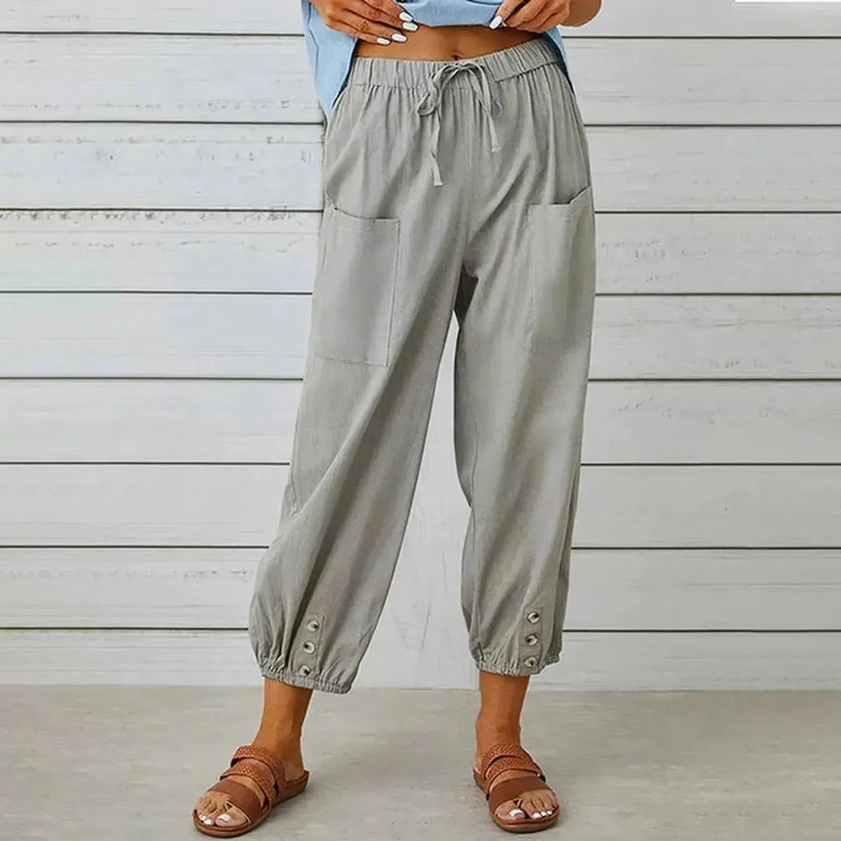 Relaxed Harem Trousers with Drawstring, Elasticated Cuffs and Patch Pockets
