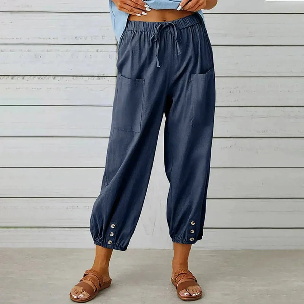 Relaxed Harem Trousers with Drawstring, Elasticated Cuffs and Patch Pockets