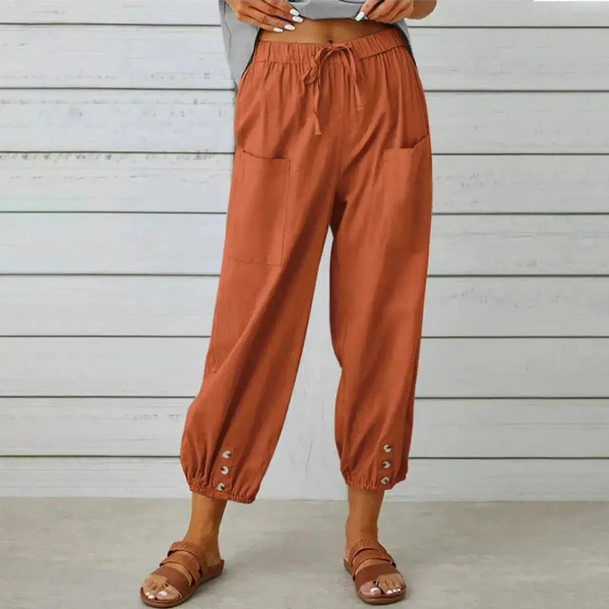 Relaxed Harem Trousers with Drawstring, Elasticated Cuffs and Patch Pockets