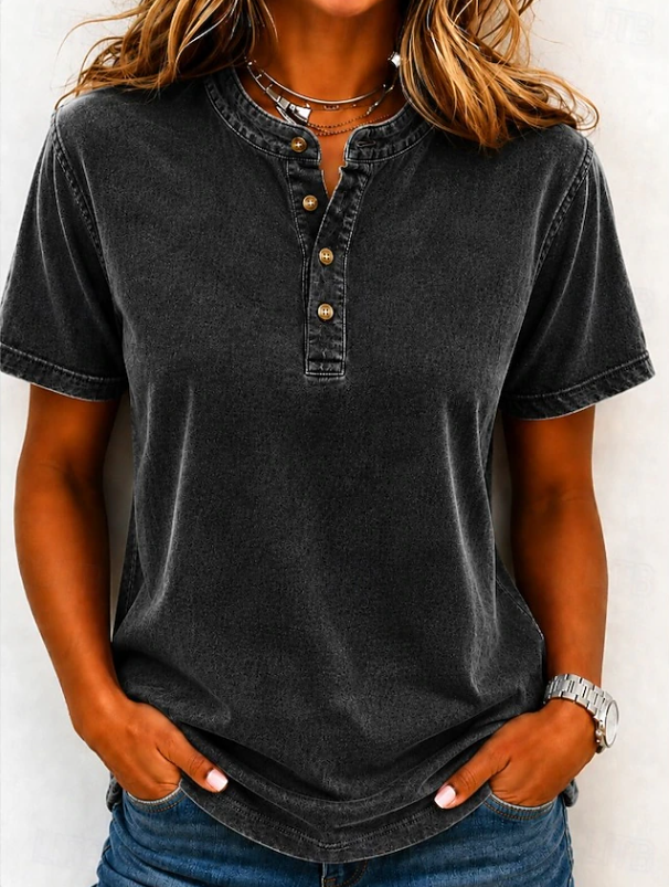 Women's Relaxed Button Neck Henley T-Shirt