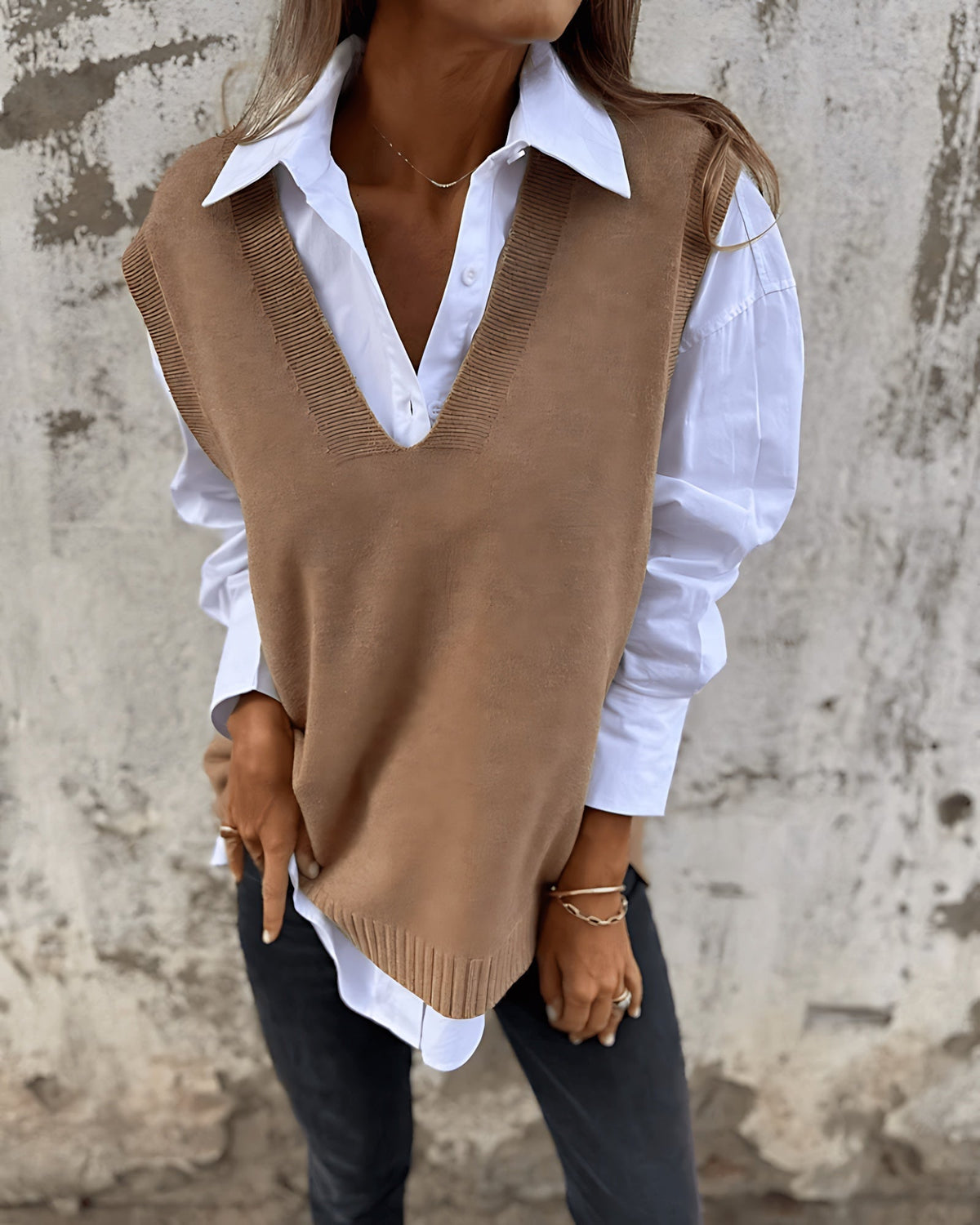 Deep V-Neck Knitted Vest
