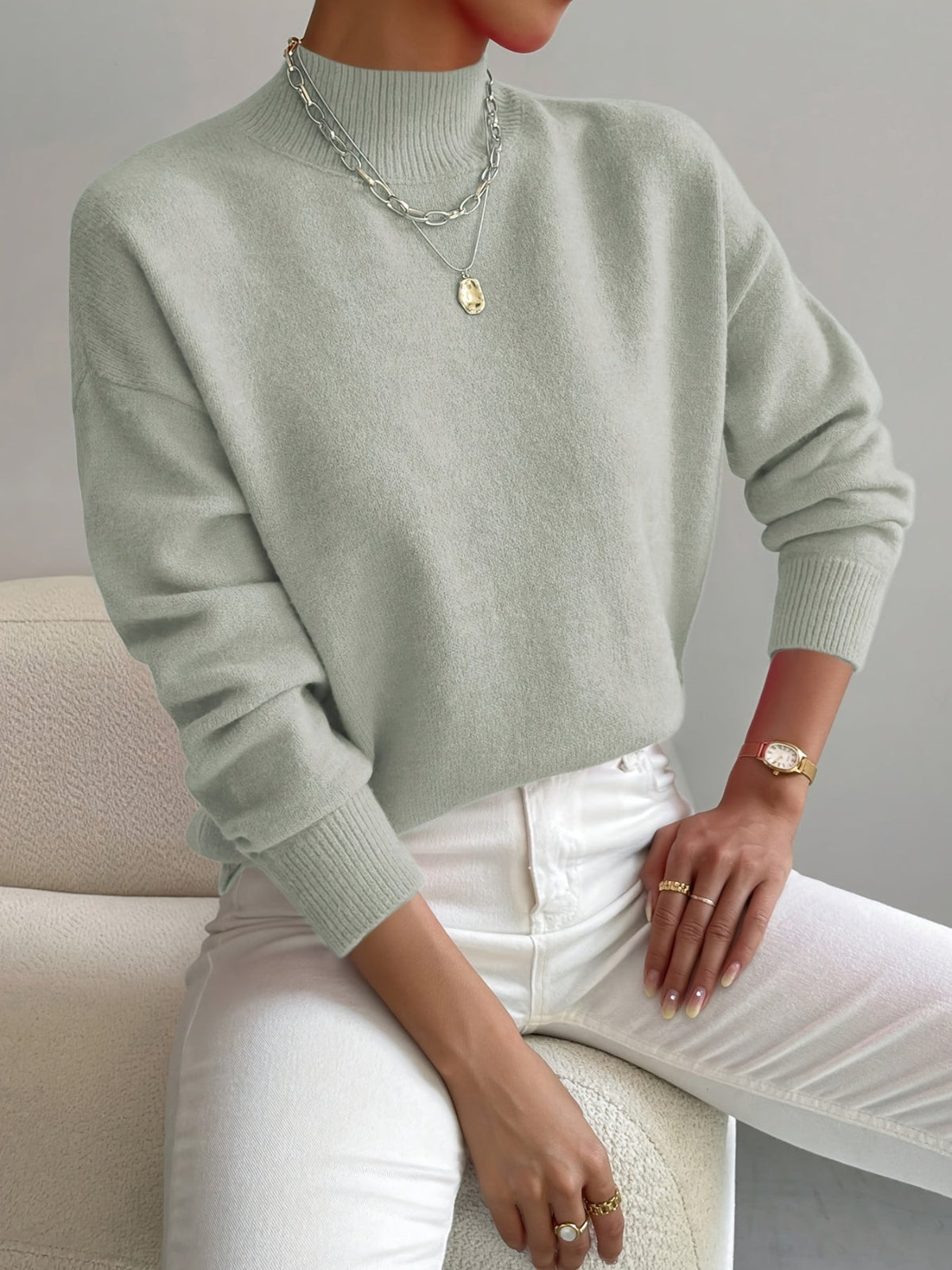 Ribbed Knit Funnel Neck Jumper