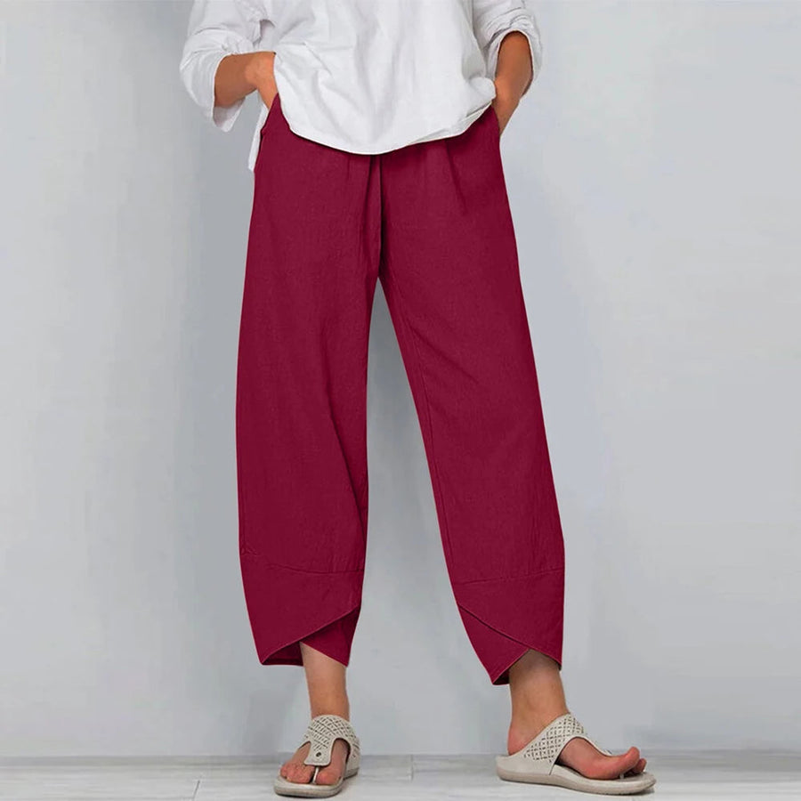 Relaxed Wide Leg Trousers with Asymmetric Hem