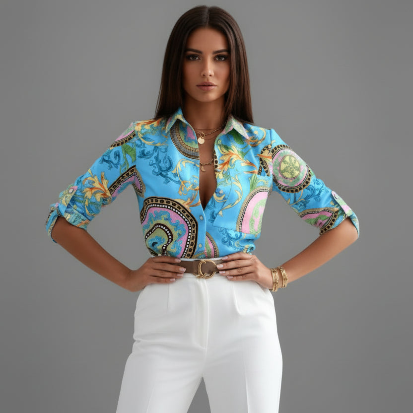 Women's Relaxed Printed Button Up Shirt