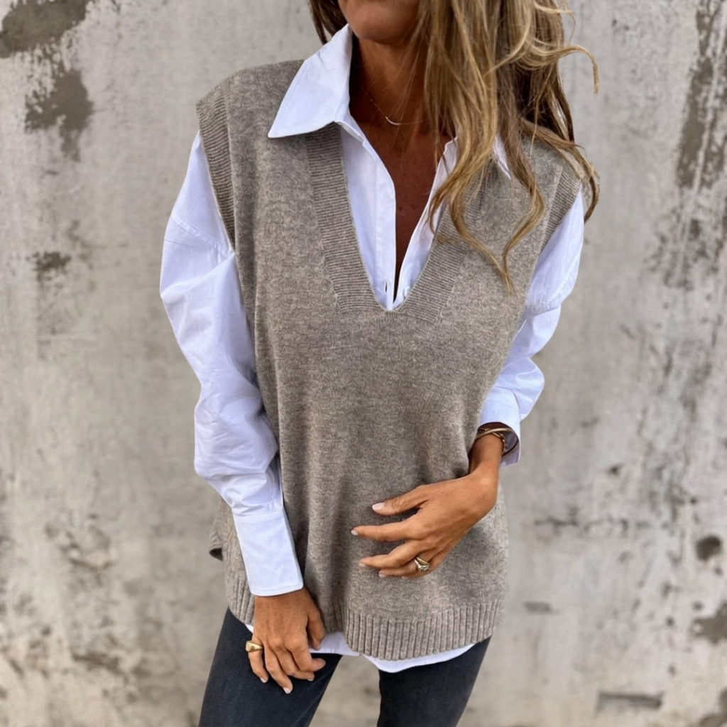 Deep V-Neck Knitted Vest