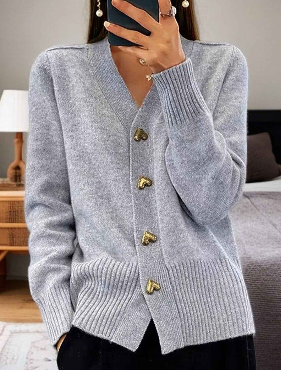 Cardigan with Gold Heart-Shaped Buttons