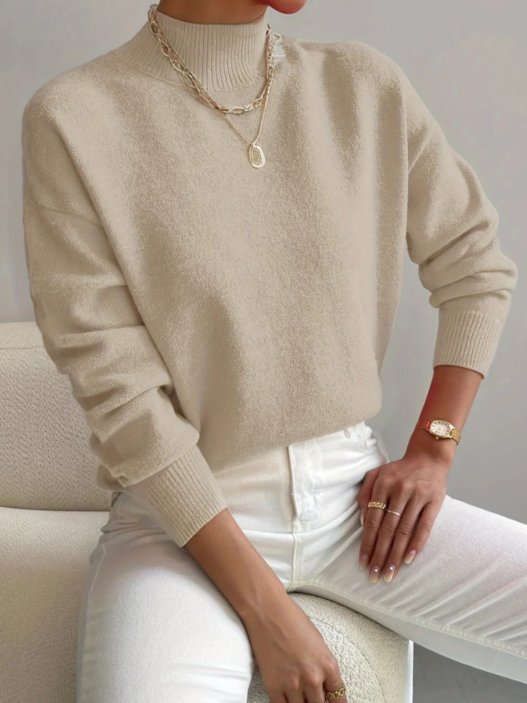 Ribbed Knit Funnel Neck Jumper