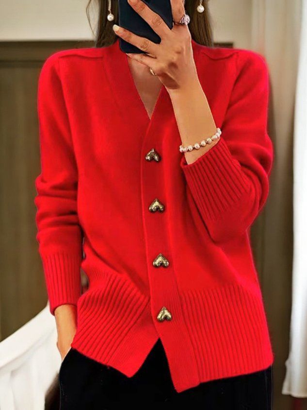 Cardigan with Gold Heart-Shaped Buttons
