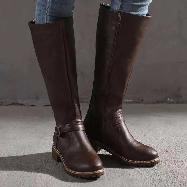 Women's Knee-High Boots with Buckle Detail