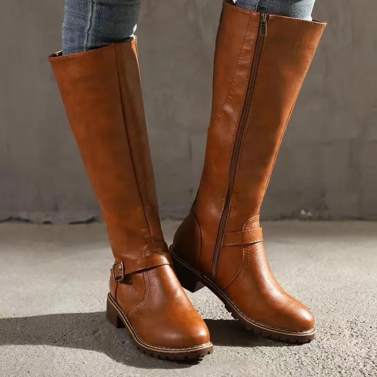 Women's Knee-High Boots with Buckle Detail