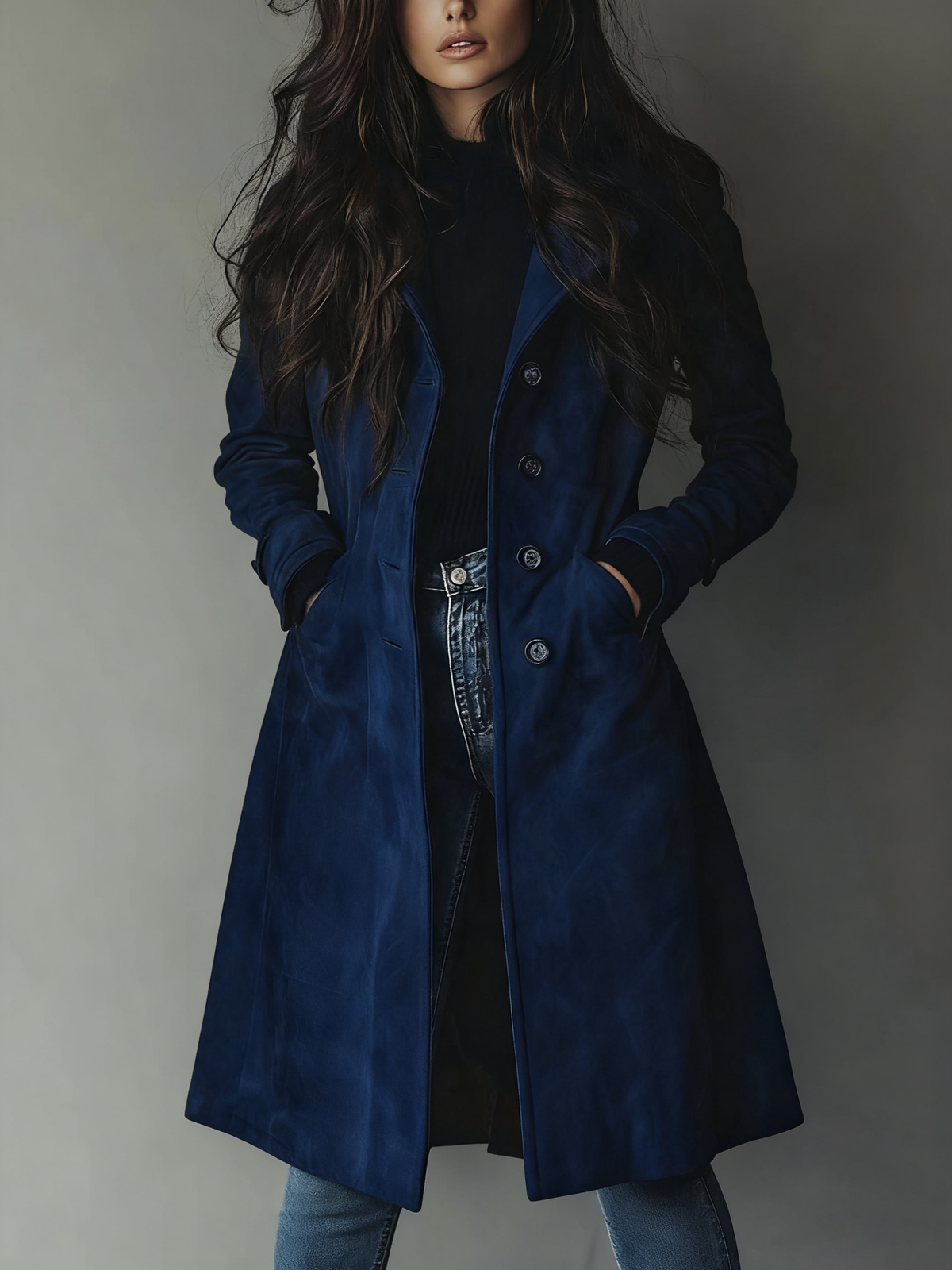 Structured Double-Breasted Trench Coat with Notched Lapels