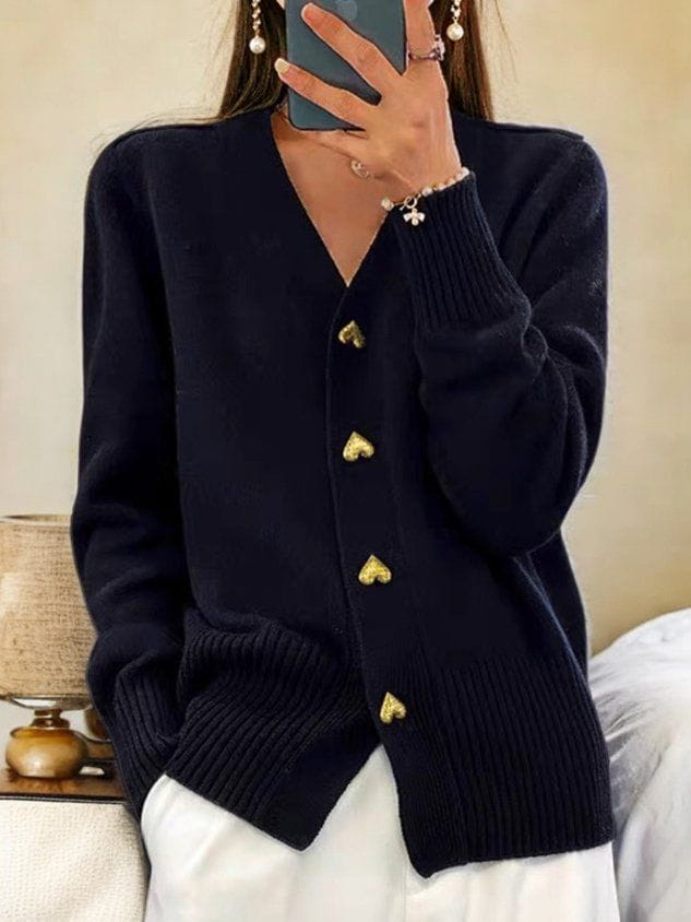 Cardigan with Gold Heart-Shaped Buttons