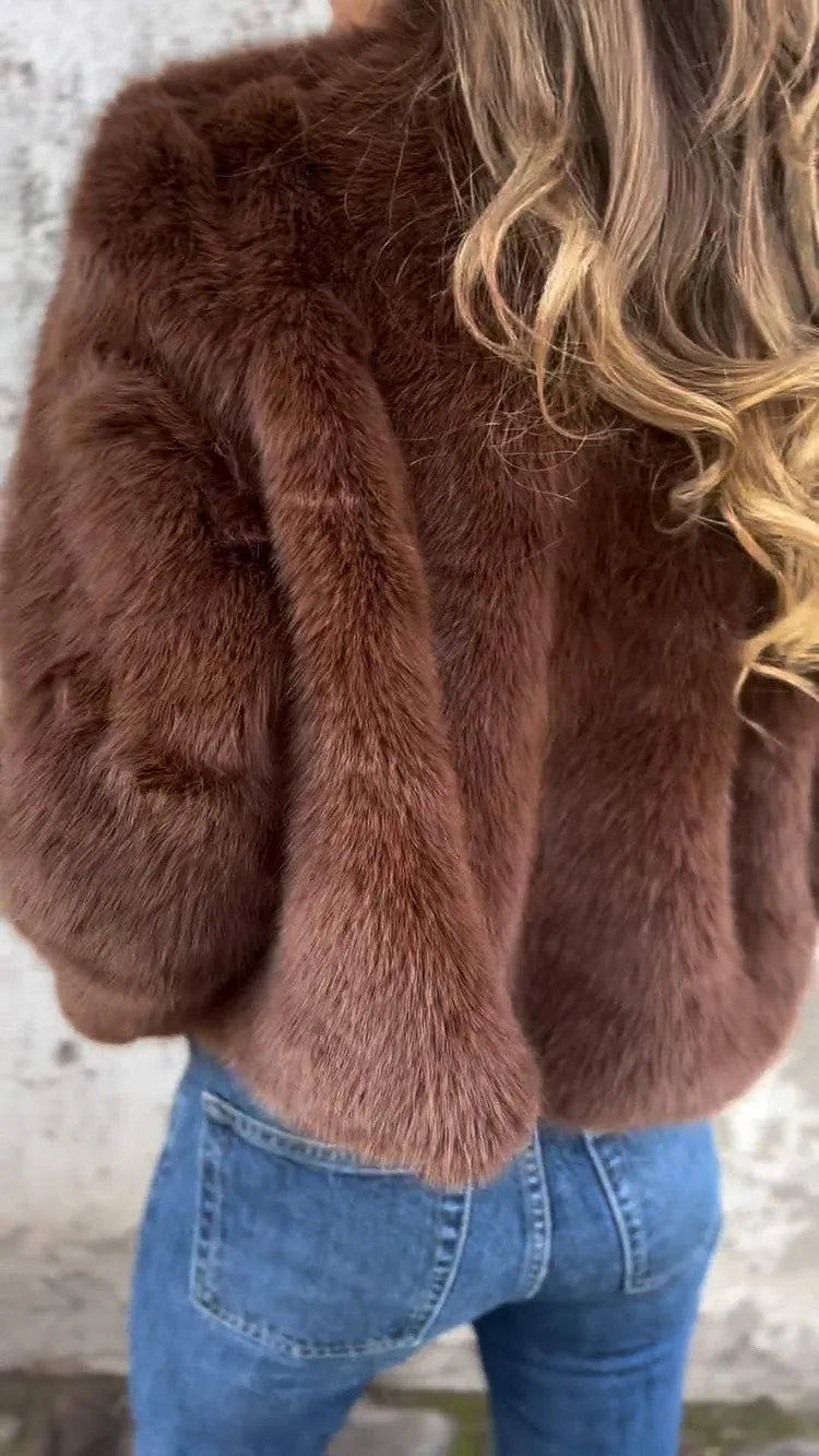 Faux Fur Cropped Jacket with High Collar