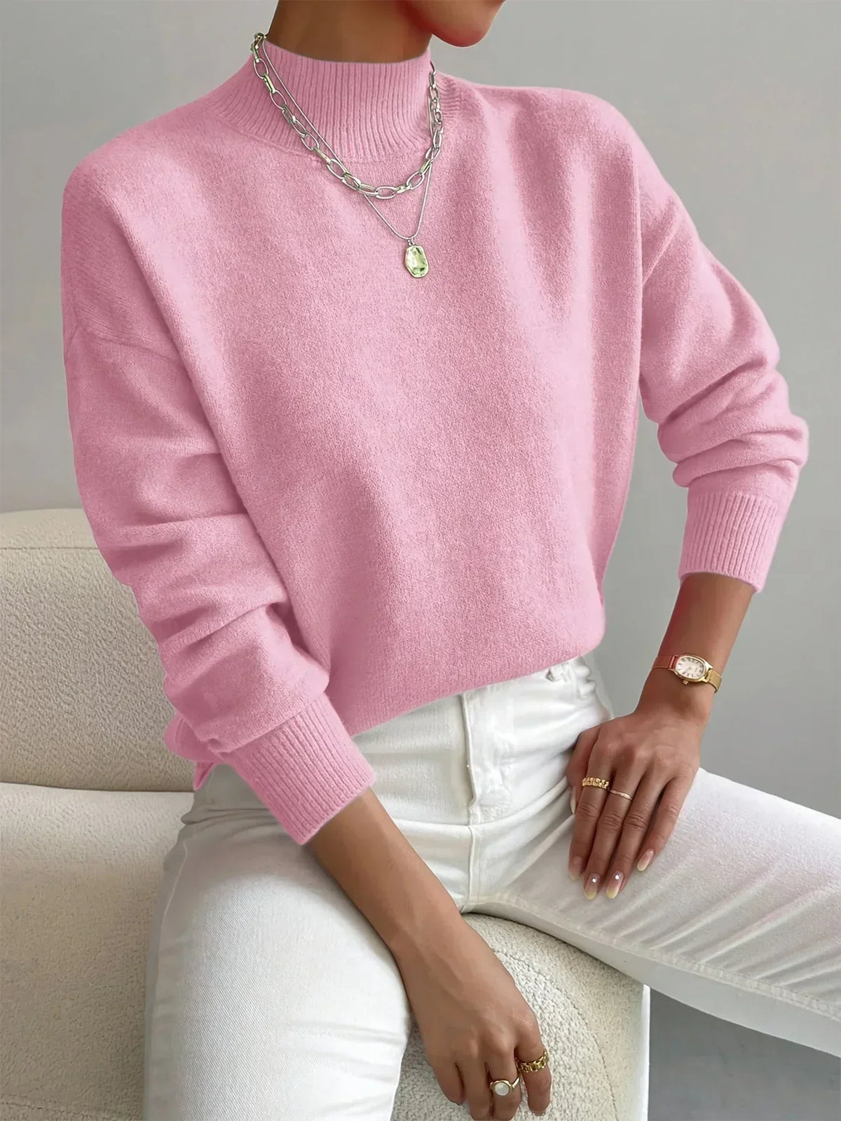 Ribbed Knit Funnel Neck Jumper