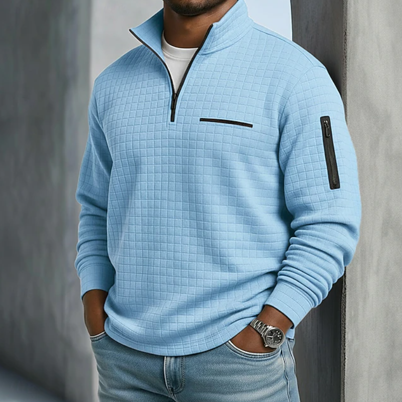 Men's Casual Long Sleeve Waffle Jumper with Relaxed Fit
