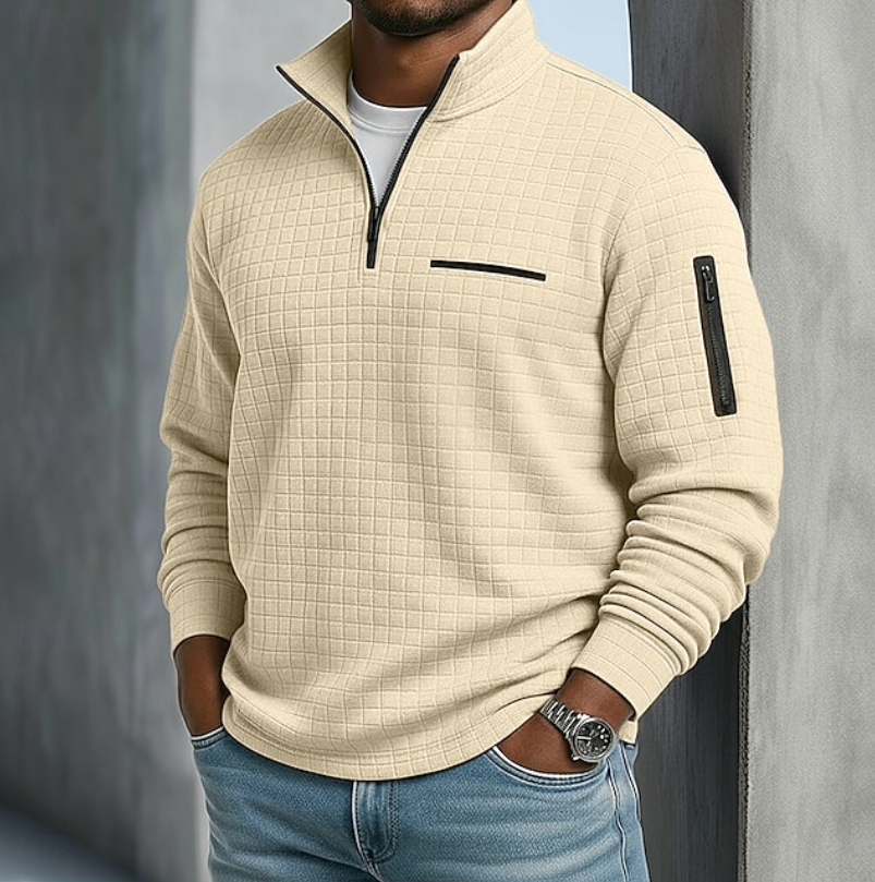 Men's Casual Long Sleeve Waffle Jumper with Relaxed Fit