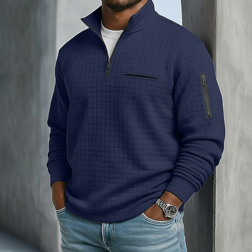 Men's Casual Long Sleeve Waffle Jumper with Relaxed Fit