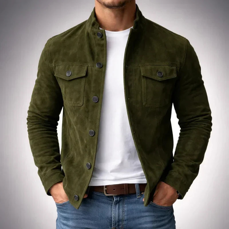 Men's Classic Military Style Jacket with Chest Flap Pockets