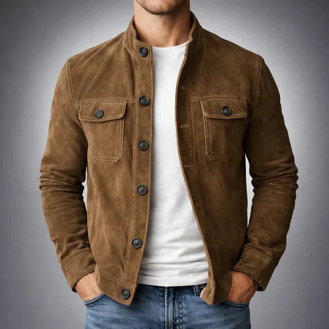 Men's Classic Military Style Jacket with Chest Flap Pockets